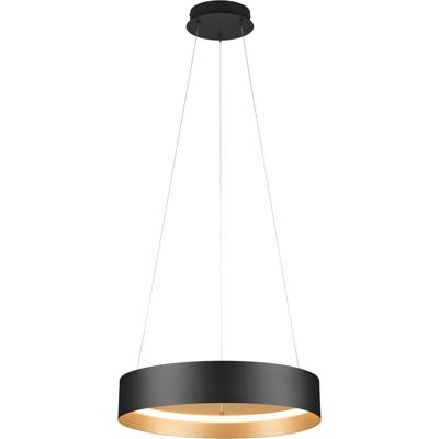 LED Hanglamp - Musterring Loop - 1 Lichtpunt van 38 Watt - Dimbaar - Aanpasbare Lichtkleur - Hoogte Aanpasbaar - Geheugenfunctie - Nachtlamp - AfstandsbedieningZwart/Goud - Metaal