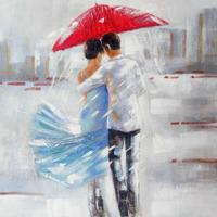 Schilderij -Handgeschilderd - Onder de paraplu - multikleur - 100x100cm - thumbnail