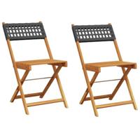 Bistrostoelen 2 st massief acaciahout en poly rattan zwart - thumbnail