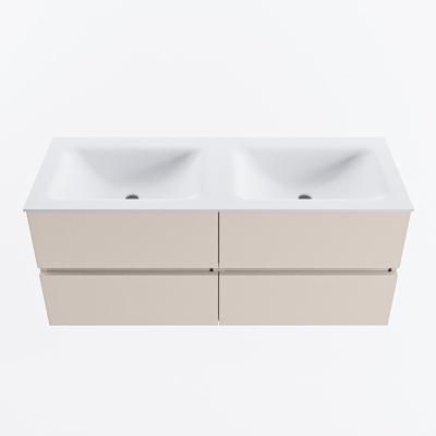 MONDIAZ VICA 120cm badmeubel onderkast Linen 4 lades. Wastafel CLOUD dubbel 2 kraangaten, kleur Talc.