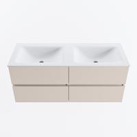 MONDIAZ VICA 120cm badmeubel onderkast Linen 4 lades. Wastafel CLOUD dubbel 2 kraangaten, kleur Talc. - thumbnail