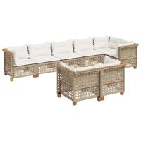 8-delige Loungeset met kussens poly rattan beige - thumbnail