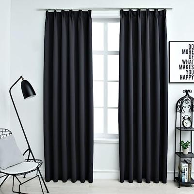 VidaXL Gordijnen verduisterend met haken 2 st 140x225 cm zwart VidaXL Gordijnen verduisterend met haken 2 st 140x225 cm zwart