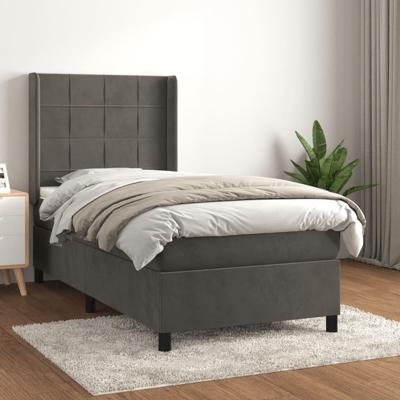 Boxspring met matras fluweel donkergrijs 90x200 cm