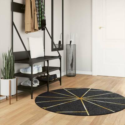 VidaXL Vloerkleed wasbaar anti-slip ø 120 cm zwart en goudkleurig VidaXL Vloerkleed wasbaar anti-slip ø 120 cm zwart en goudkleurig