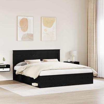 Bedframe met hoofdeinde Zwart 200 x 200 cm Massief grenenhout