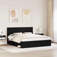 Bedframe met hoofdeinde Zwart 180 x 200 cm Massief grenenhout - thumbnail