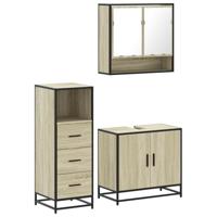 3-delige Badkamermeubelset bewerkt hout sonoma eikenkleurig - thumbnail