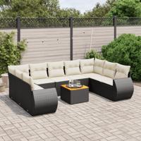 10-delige Loungeset met kussens poly rattan zwart - thumbnail