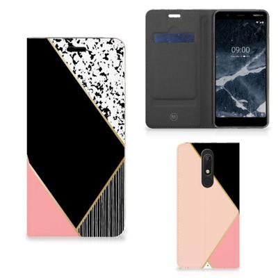 Nokia 5.1 (2018) Stand Case Zwart Roze Vormen Nokia 5.1 (2018) Stand Case Zwart Roze Vormen