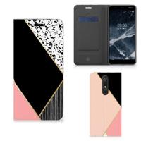 Nokia 5.1 (2018) Stand Case Zwart Roze Vormen - thumbnail