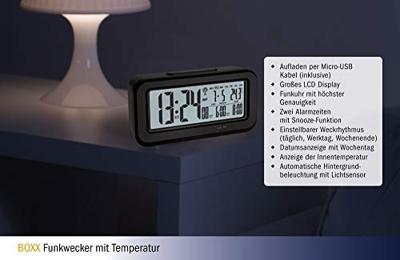TFA Dostmann 60.2554.01 Wekker Zendergestuurd Zwart Alarmtijden 2 Groot display