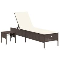 3-delige Ligbeddenset met kussens poly rattan bruin - thumbnail