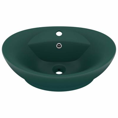 VidaXL Wastafel met overloop ovaal 58,5x39 cm keramiek mat donkergroen