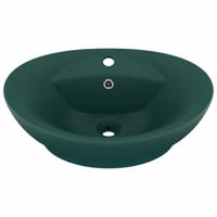 VidaXL Wastafel met overloop ovaal 58,5x39 cm keramiek mat donkergroen - thumbnail
