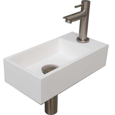 Fonteinset INK Versus 36x18x9 cm Polystone Mat Wit Met Kraangat Rechts Brushed Nickel Fonteinset INK Versus 36x18x9 cm Polystone Mat Wit Met Kraangat Rechts Brushed Nickel