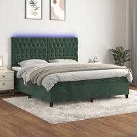 Boxspring met matras en LED fluweel donkergroen 160x200 cm - thumbnail
