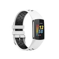 By Qubix - Compatible met Fitbit Charge 5 - Fitbit Charge 6 Sportbandje met gesp - Wit/zwart - Tweekleurig - Maat: L - Compatible fitbit bandje - thumbnail