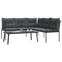 Loungeset met kussens staal en textileen zwart - thumbnail