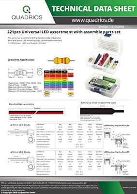 Quadrios LED-assortiment Rood, Groen, Geel, Blauw, Koud-wit 3 mm, 5 mm 20 mA 2.0 V