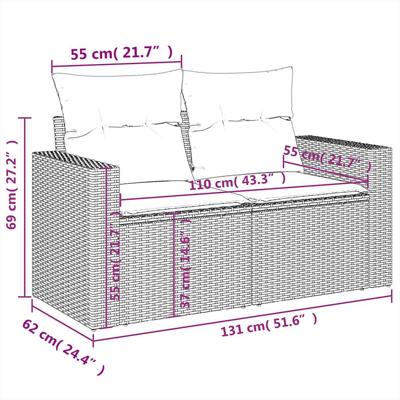 5-delige Loungeset met kussens poly rattan grijs - thumbnail