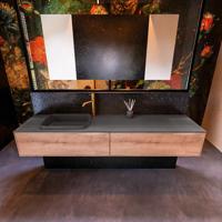 Badkamermeubelset Mondiaz Erin 200 cm met 2 Lades met RIDGE Wastafel Links Dark grey met 1 kraangat Greeploos Mat Washed Oak - thumbnail