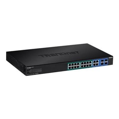 TRENDnet TPE-1620WS 16-poorts Gigabit Web Smart PoE+ Switch, 16 x Gigabit PoE+ poorten, 4 x gedeelde Gigabit poorten (RJ-45 of SFP), VLAN, QoS, LACP, IPv6 ondersteuning, 185 W PoE-totaal vermogen