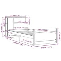 Bed met boekenkast zonder matras grenenhout wit 75x190 cm - thumbnail