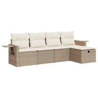 5-delige Loungeset met kussens poly rattan beige - thumbnail