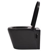 VidaXL Hangend toilet keramiek zwart - thumbnail