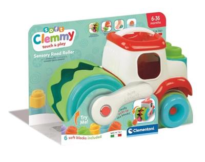 Clementoni baby soft clemmy stoomwals voertuig met blokken, 9dlg.