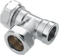 Bonfix knelkoppeling - T-stuk knel x knel x binnendraad - 22mm x 22mm x 1/2 - Vertint Messing - thumbnail