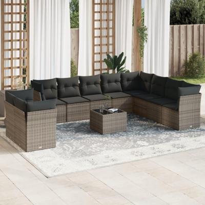 11-delige Loungeset met kussens poly rattan grijs