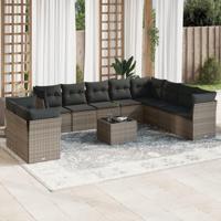 11-delige Loungeset met kussens poly rattan grijs - thumbnail