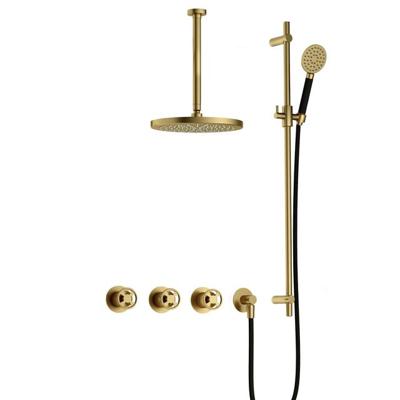 Hotbath Cobber IBSW70 Regendoucheset inbouw - 30cm plafondarm - 30cm ronde hoofddouche - 3 standen handdouche - glijstang - Geborsteld messing PVD IBSW70BBP1357