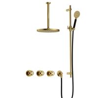 Hotbath Cobber IBSW70 Regendoucheset inbouw - 30cm plafondarm - 30cm ronde hoofddouche - 3 standen handdouche - glijstang - Geborsteld messing PVD IBSW70BBP1357 - thumbnail