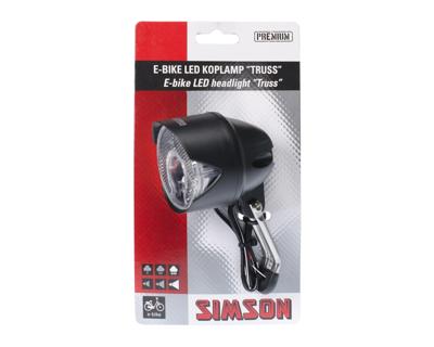 Simson voorvorkkoplamp truss e-bike zwart op kaart