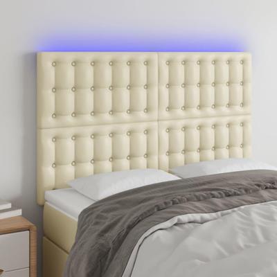 Hoofdbord LED 144x5x118/128 cm kunstleer crèmekleurig