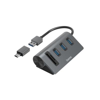 Hama 00200140 USB-hub 5 poorten USB-A, Micro-SD, SD USB 3.2 Gen1 5 GBit/s Met ingebouwde SD-kaartlezer, Met USB-C stekker Grijs