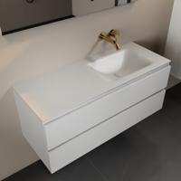 MONDIAZ AIVY 120cm badmeubel Talc, wastafel Talc solid surface rechts zonder kraangat met spiegel (AI-351641TALC-NO - AI-M120TARE - AI-S120X72) - thumbnail