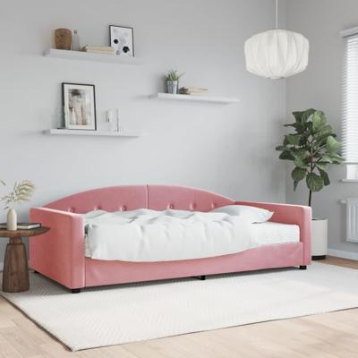 Slaapbank met matras 100x200 cm fluweel roze
