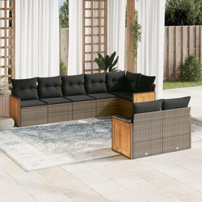 8-delige Loungeset met kussens poly rattan grijs
