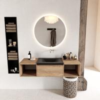 MONDIAZ BUKLA 140cm badmeubel met open module 40 L+R kleur Washed Oak met 2 lades. Wastafel CLOUD midden 0 kraangaten kleur Urban. - thumbnail