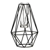 Mica Decorations Vaas - zwart metaal met glaasje - 11 x 10 x 17 cm - thumbnail