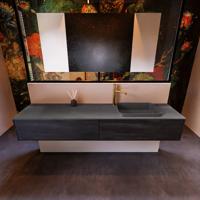 Badkamermeubelset Mondiaz Erin 200 cm met 2 Lades met RIDGE Wastafel Rechts Dark grey met 1 kraangat Greeploos Mat Dark Brown - thumbnail