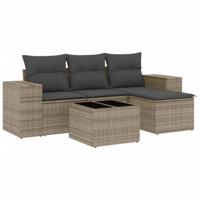 5-delige Loungeset met kussens poly rattan grijs - thumbnail