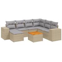 8-delige Loungeset met kussens poly rattan beige - thumbnail