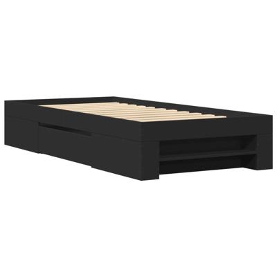 Bedframe bewerkt hout zwart 75x190 cm - thumbnail