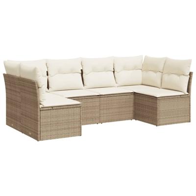 7-delige Loungeset met kussens poly rattan beige - thumbnail