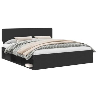 Bedframe met hoofdeinde Zwart 200 x 200 cm Massief grenenhout